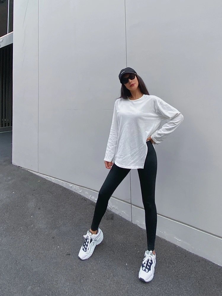 Sporty Casual High Elasticity Lengthened Self-Heating Peach Butt Thickened Sharkskin Bottoms Leggings Black Long Pants
