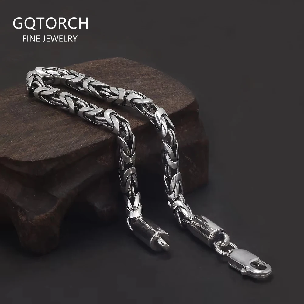 

3.5mm 925 Sterling Silver Hand-woven Chain Bracelet for Men Handmade Peace Pattern Bracelet Retro Vintage Fashion Male Jewelry