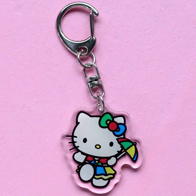 Sanrio Hello Kitty anahtarlık Kawaii akrilik şeffaf çift katmanlı anahtarlık moda sevimli sırt çantası süsler kızlar için