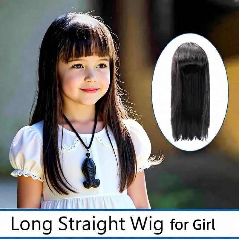 

Kids' Wig Long Straight Wig for Girls Black Dark Light Brown Children's Hair with Bangs Baby Headdress 1Y-2Y-3Y 4Y 5Y 6Years Old