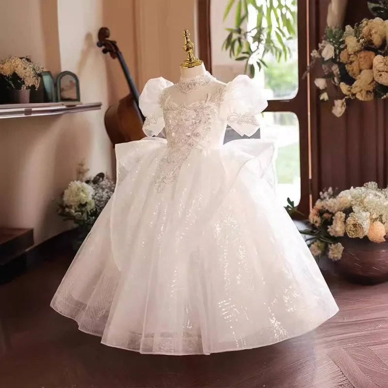 

Children's Dress Girl Flower Girl Princess Dress Little Girl High-end White Wedding Dress Puffy Dress Host Piano Performance Dre