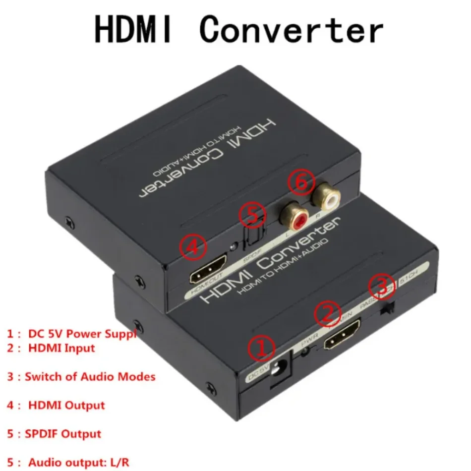 WvvMvv HDMI-compatible Audio Extractor 5.1ch 2.0ch Stereo Extractor Converter Optical TOSLINK SPDIF + L/R Audio Splitter Adapter