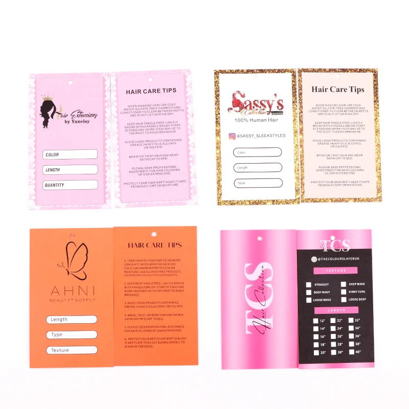 Hair Tags And Labels Custom Packaging For Hair Bundles 200Pcs Self-adhesive Sticker 5.4x9Cm Wig Hang Tags With Hole Personalize