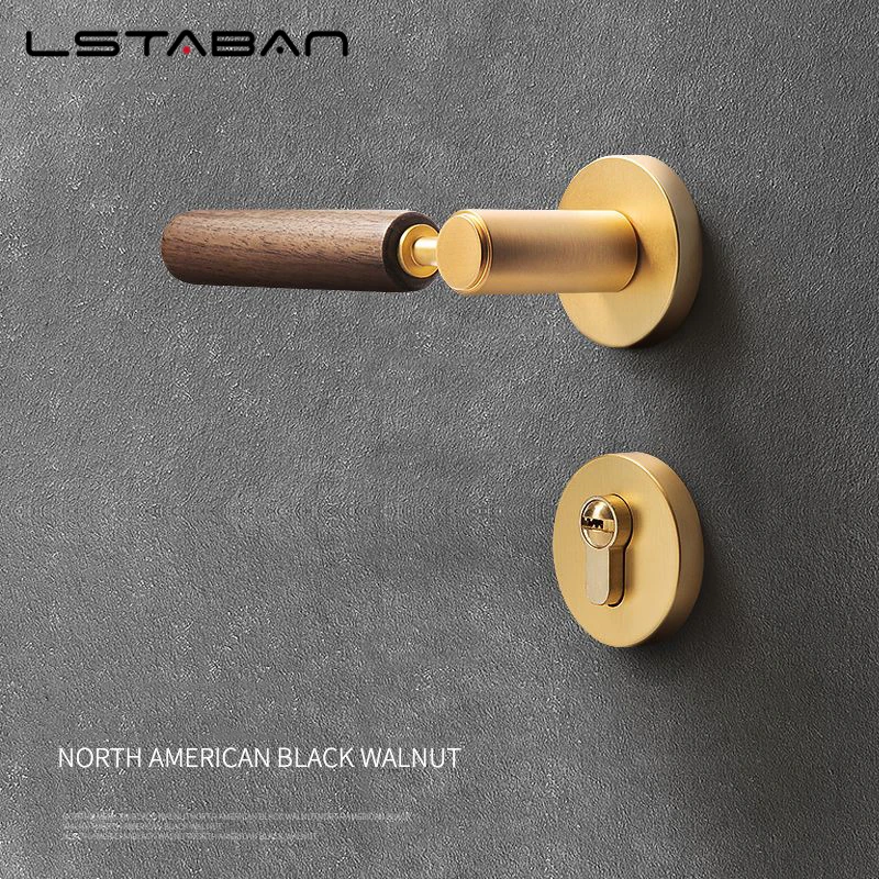 Split Mute Anti-Theft Door Lock Nordic Handmade Walnut Wood Handle Bedroom Lock Toilet Bathroom Door Lock Furniture Hardware