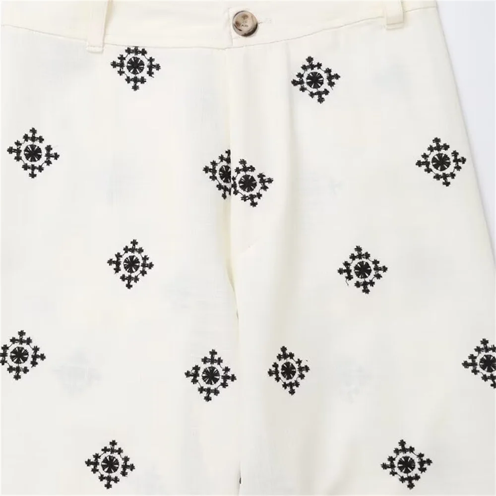 Women's new pure cotton linen snowflake pattern embroidery, fashionable and versatile, popular online, same hot selling pants