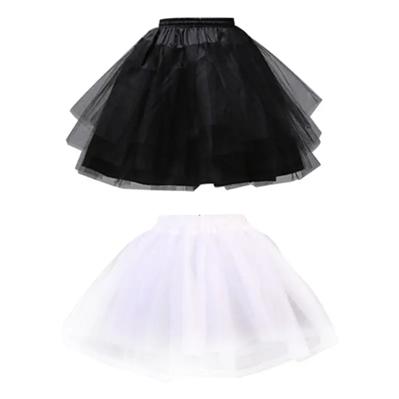 Women Girls Double Layers Solid Color Short Tulle Petticoats Elastic Waistband A