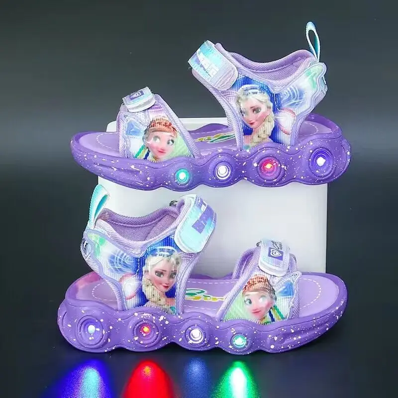 Disney led light Elsa Princess children\'s sandals summer new girls sandals for small children baby light beach shoes