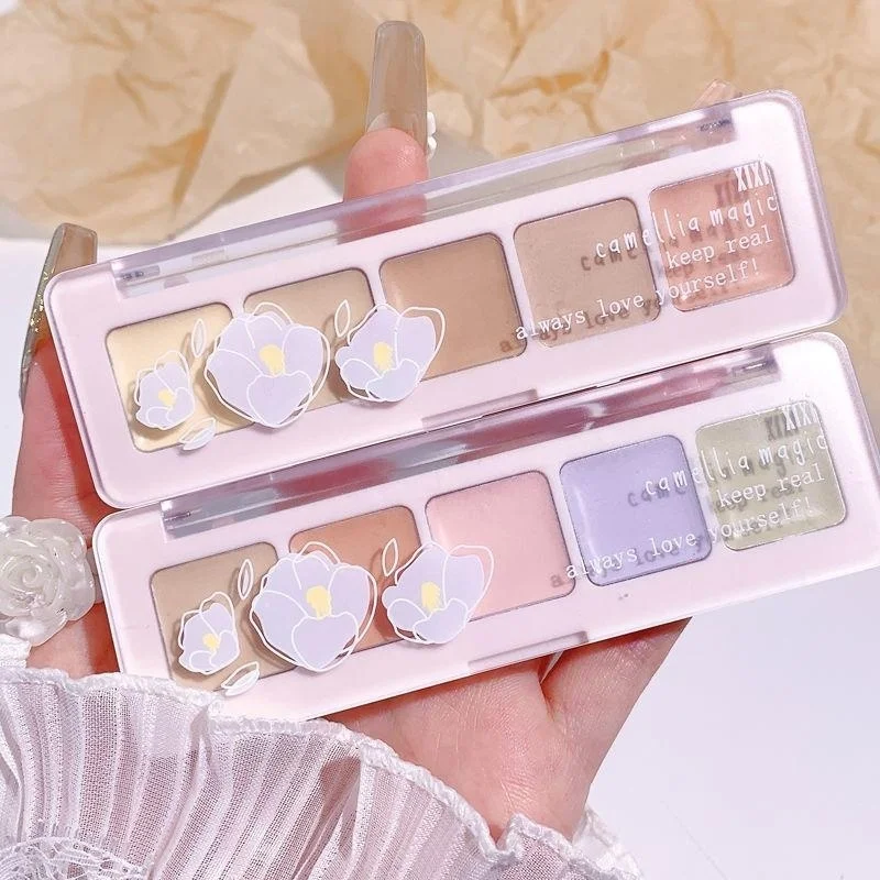 Concealer Palette Cream 5Colors Conceal Spots Acne Marks Spots Pimples Conceal Dark Eye Circles Tears Lines With Concealer Brush