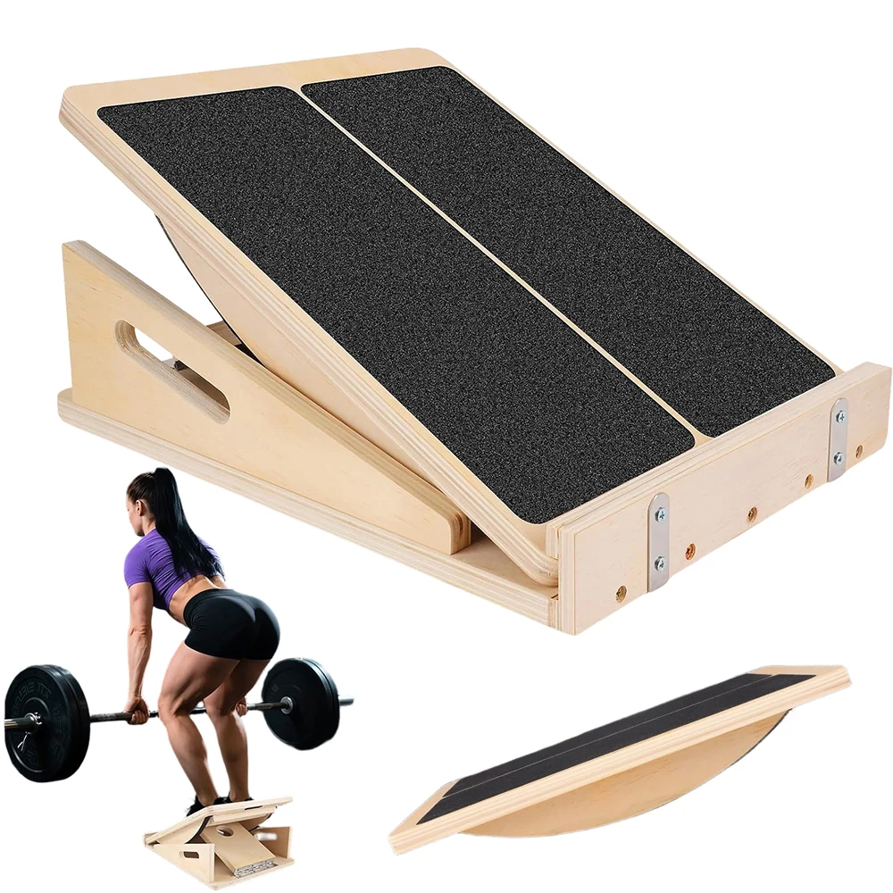 Planche d'équilibre et d'inclinaison en bois, capacité 150 kg – 4 angles réglables 15-35 °   Appareil d'étirement et d'équilibre des mollets – Ergonomique en bois massif – Pour la maison, le bureau et la salle de sport