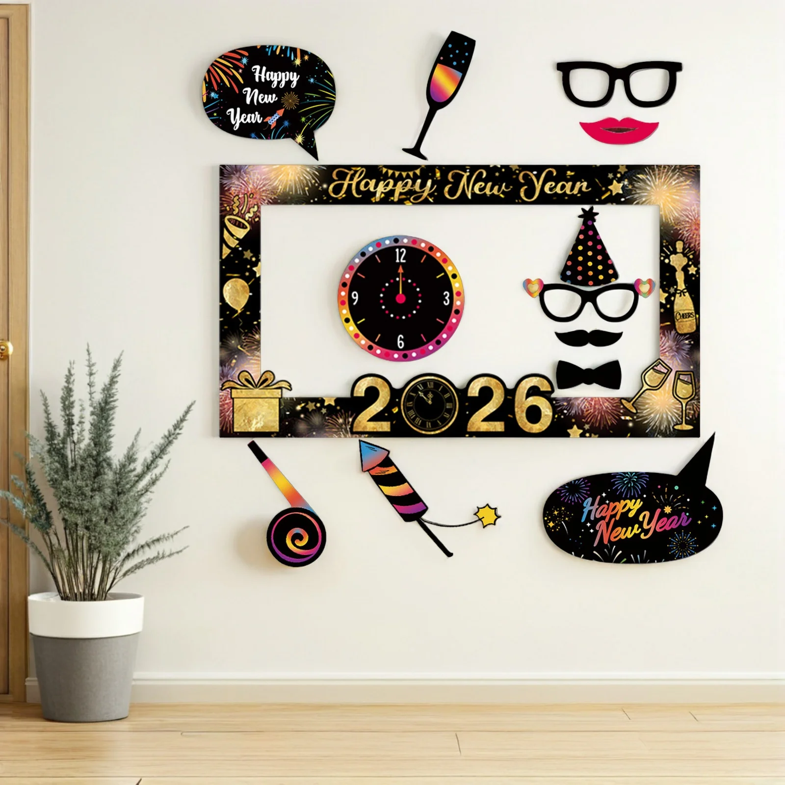 

1 set 1 Set New Year Photo Booth Frame Props 2026 Happy New Year Party Decorations Lightweight Foam Board Diy Assembly Festive