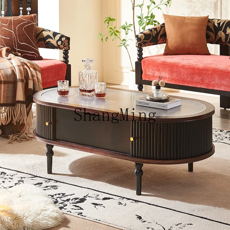 

ZYY medieval solid wood coffee table living room advanced multi-functional tea table small apartment small tea table