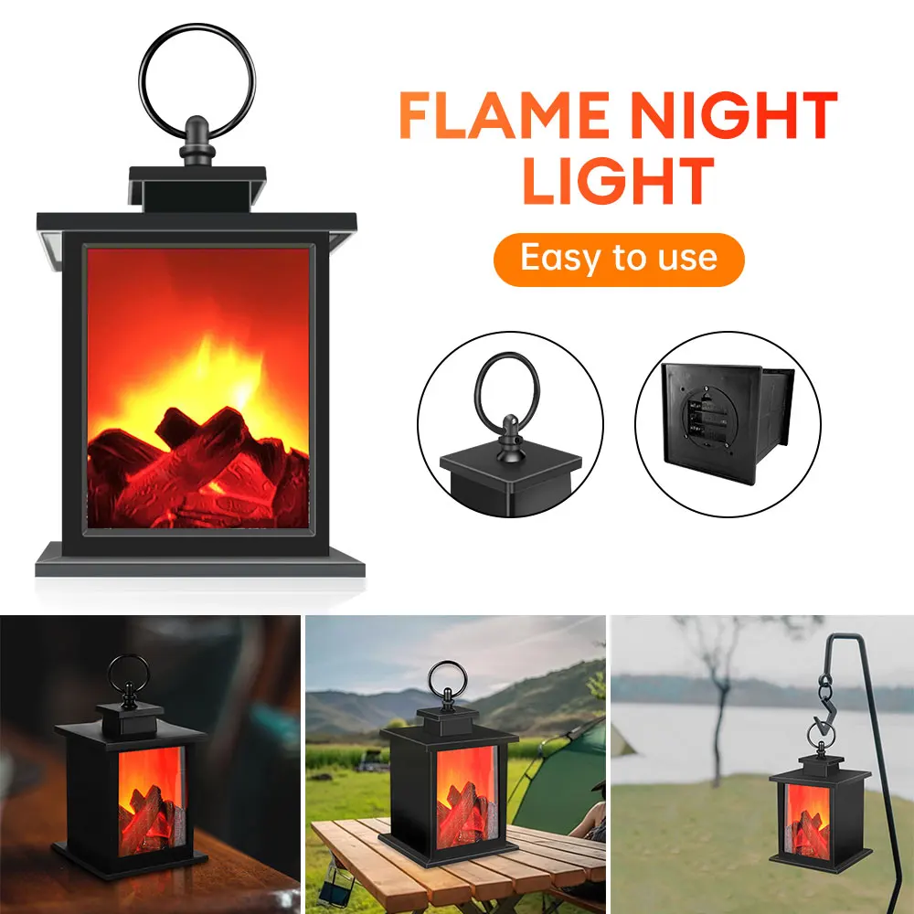 Decorative LED Lantern Lamp Simulation Flame Fireplace Night Light Battery Powered Courtyard Living Room Outdoor Camping Lights