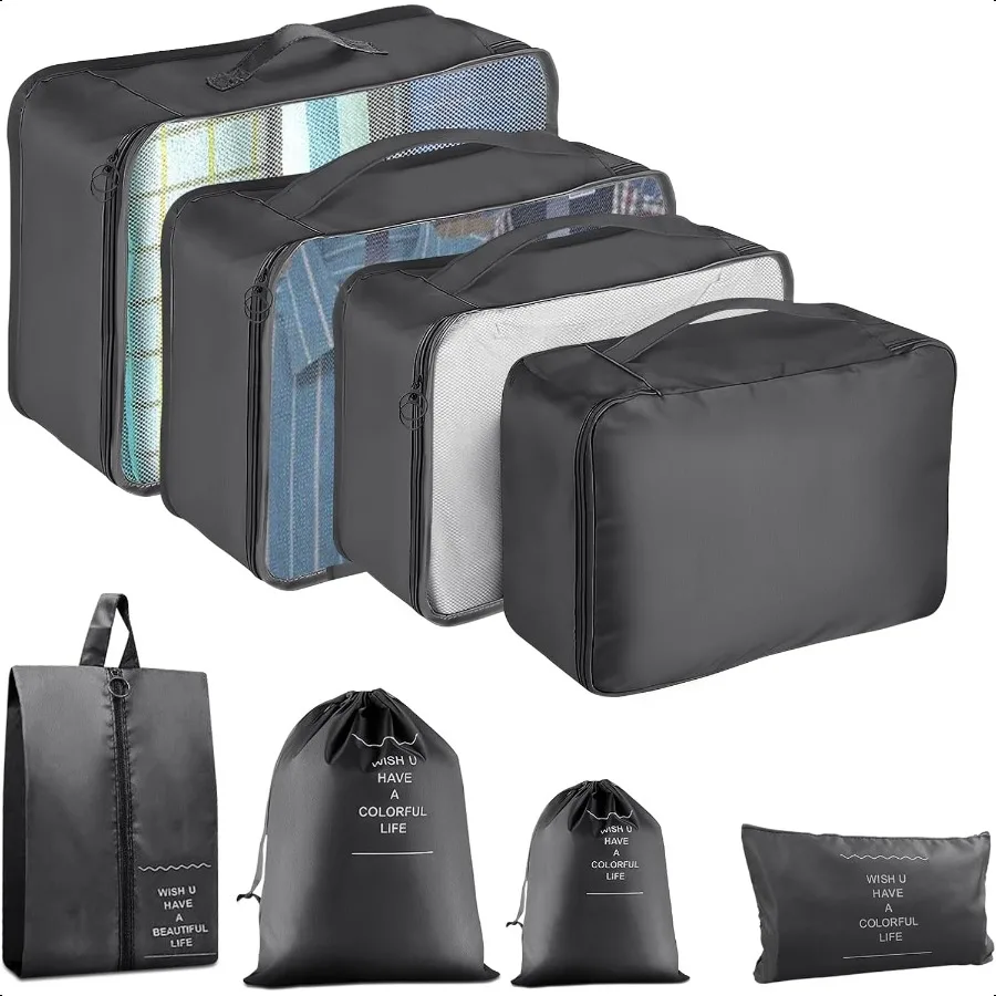 

8 Set Packing Cubes for Suitcase Packing Cubes for Carry on Suitcases Lage Organizer for Travel entials Large Mesh Lage Bag for