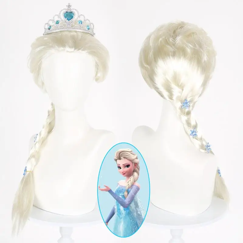 子供用エルサプリンセスコスプレウィッグ、女の子用ハロウィン雪の女王70cmライトゴールドブレイド、ドレスアップカーニバルパーティーアクセサリー