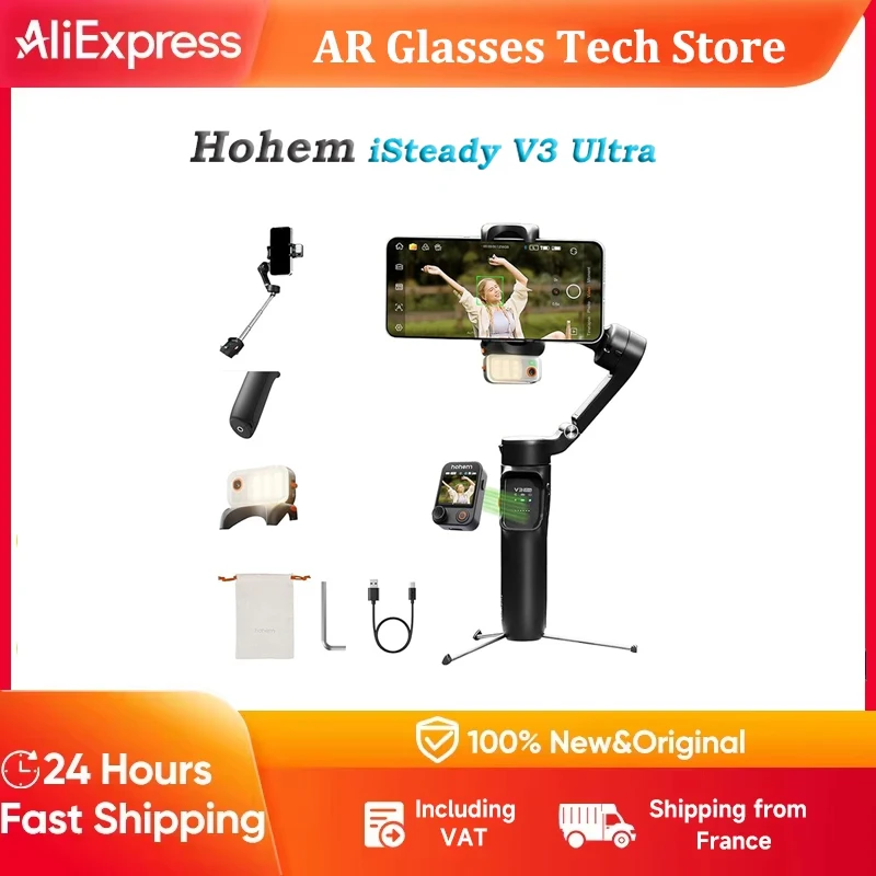Stabilisateur de cardan Hohem iSteady V3 Ultra pour iPhone avec suivi automatique IA pour Vlog, voyage, animal de compagnie, fitness