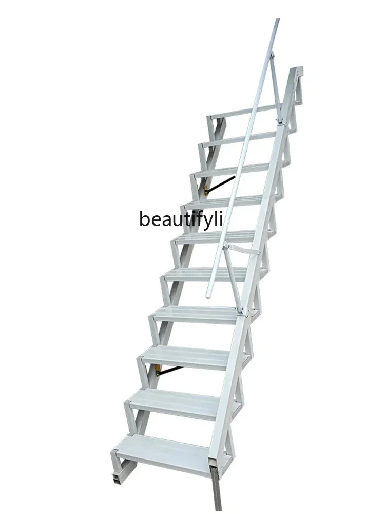 

Stairs against the wall folding steps aluminum alloy duplex outdoor folding ladder household attic ladder