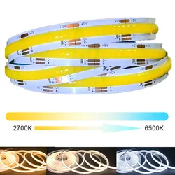 COB CCT LED Light Strip 608 LEDs High Density Flexible FOB COB 10mm Led Lights RA90 2700K to 6000K Linear Dimmable DC12V DC24V