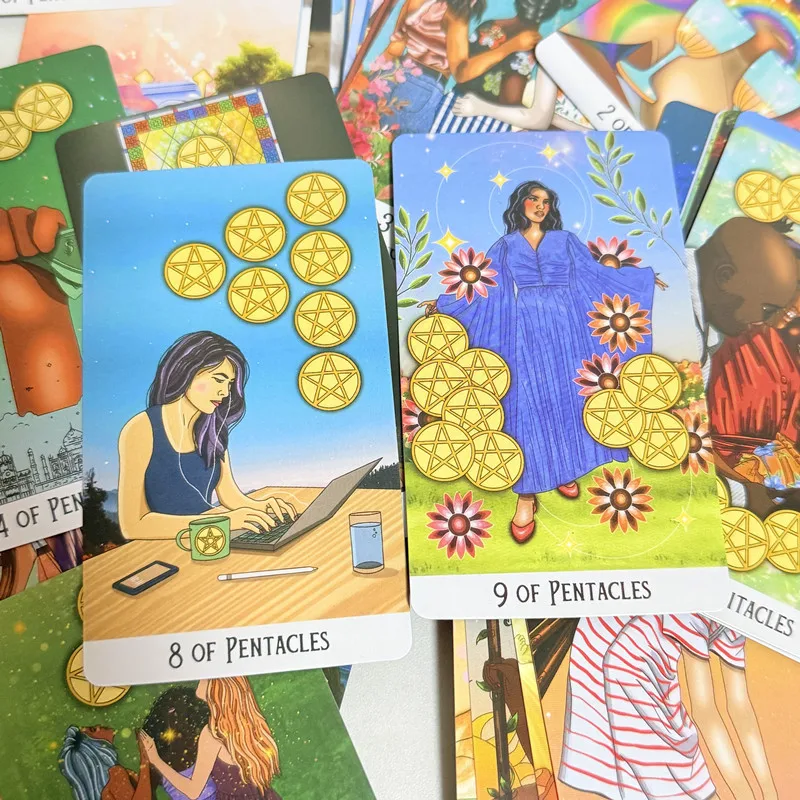 Dek Tarot Jiwa Mistik 78 Kartu 10*6.3Cm Versi Bahasa Inggris Tunggu Permainan Papan Tarot Warna Cerah Sepanjang Dek
