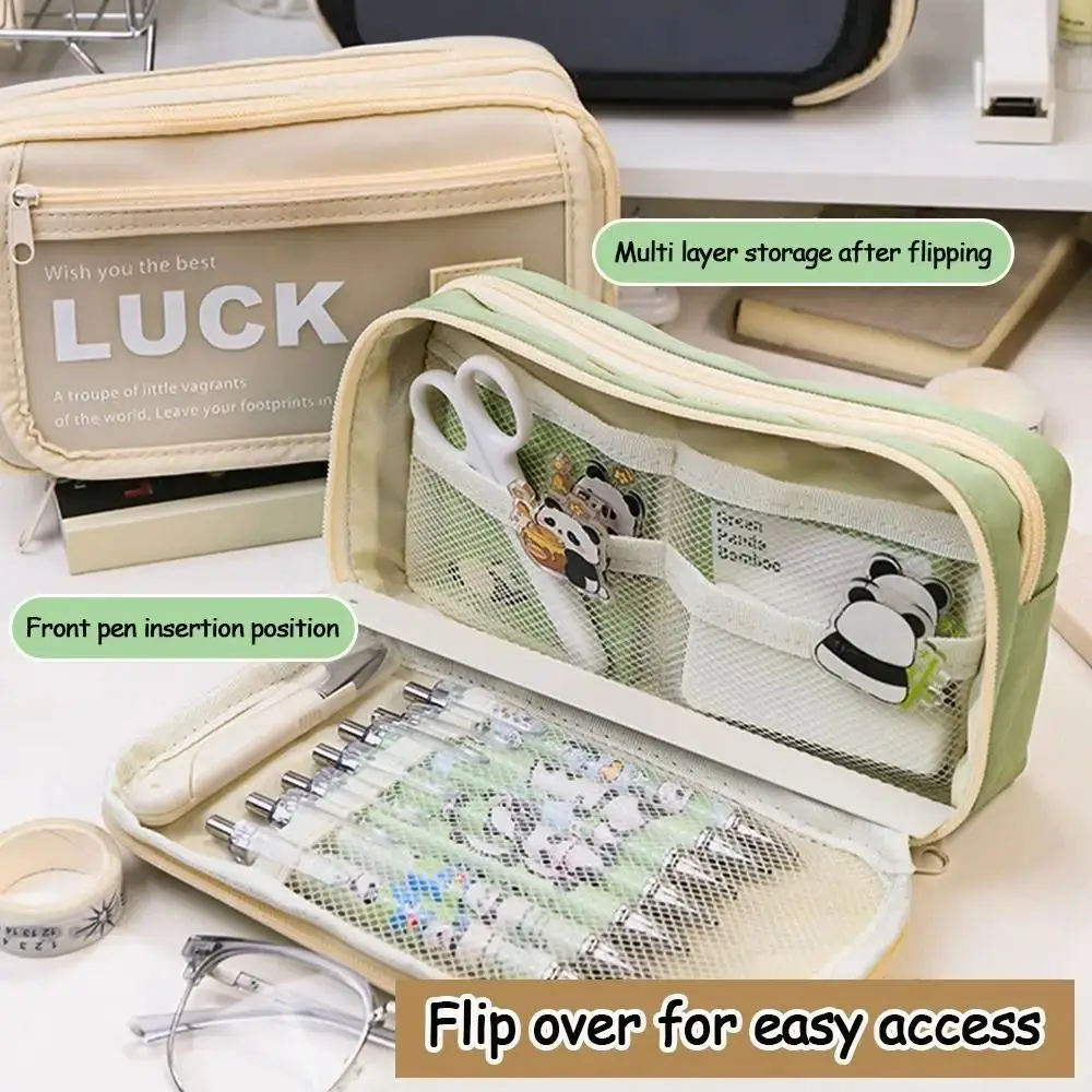 Large Capacity Translucent Pencil Case Multi-layer Matte Texture Translucent Pen Bag Flip Front Pocket Zipper Stationery Box