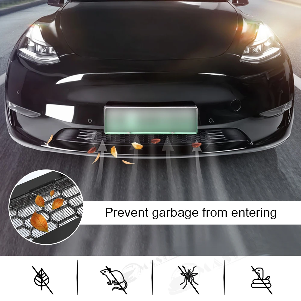 For Tesla Model Y Front Trunk Water Retaining Strip / Car Lower Bumper Anti Insect Net / Air Inlet Protective / Air Outlet Cover