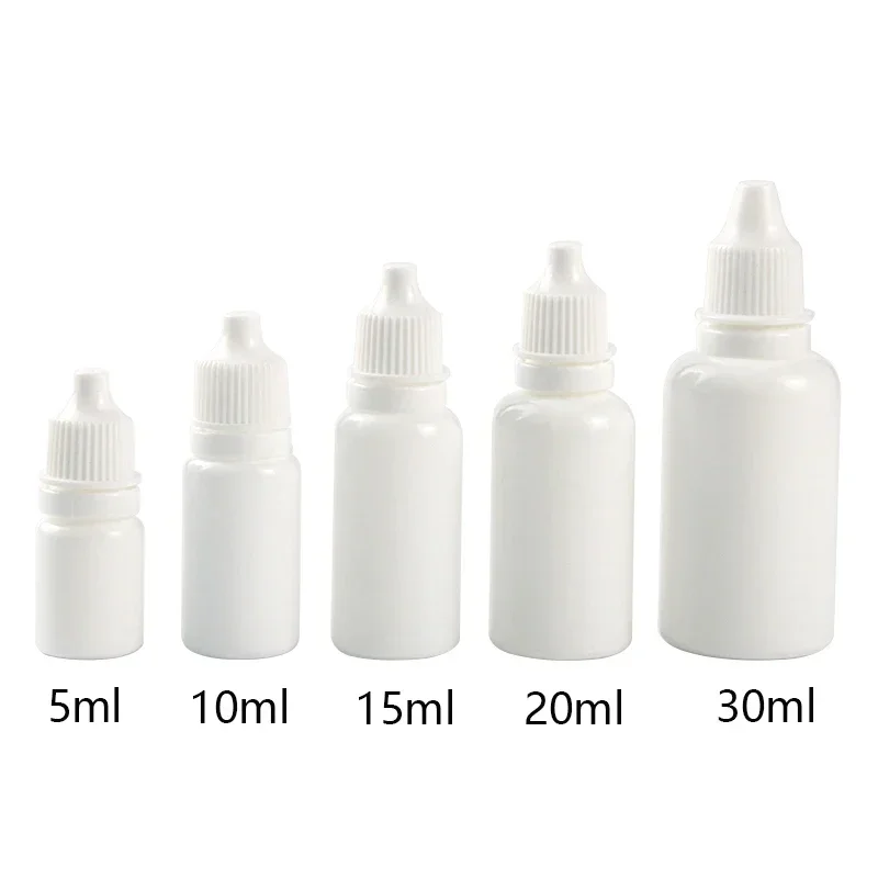 5 ml, 10 ml, 15 ml, 20 ml, 30 ml, leere weiße Kunststoff-Tropfenwasserflasche, Tropfbehälter für ätherische Öle