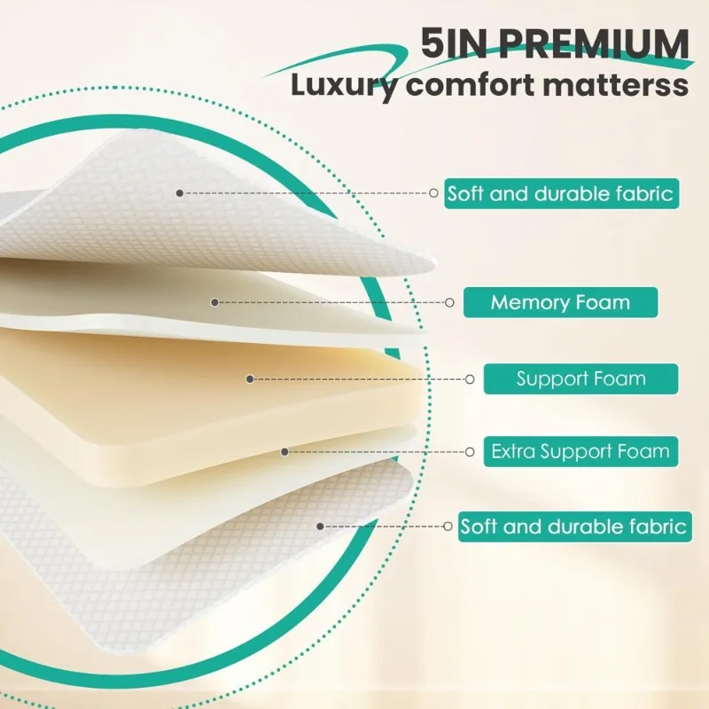 Letto pieghevole Letto a scomparsa da 75 x 38 pollici con materasso in memory foam da 5 pollici Lettino portatile doppio per adulti