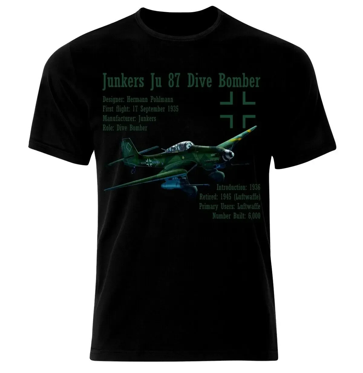 Wehrmacht Junkers Ju-87 Stuka Sturzkampfflugzeug Dive Bomber T-Shirt. Summer Cotton Short Sleeve O-Neck Mens T Shirt New S-3XL