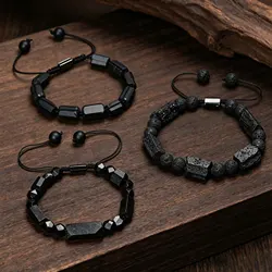 Irregular Natural Black Tourmaline Bracelet Men Handmade Braided Bad Energy Protection Bracelets Balance Healing Energy Bracelet