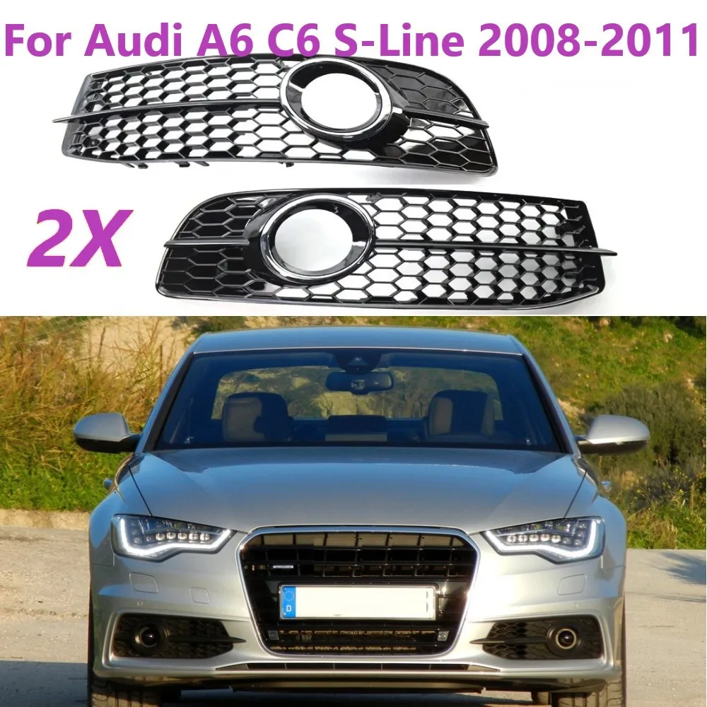 

For Audi A6 C6 S-Line 2008-2011 2Pcs Car Front Bumper Fog Light Grille HONEYCOMB HEX Fog Lamp Grill 4F0807681Q01C 4F0807681Q02C