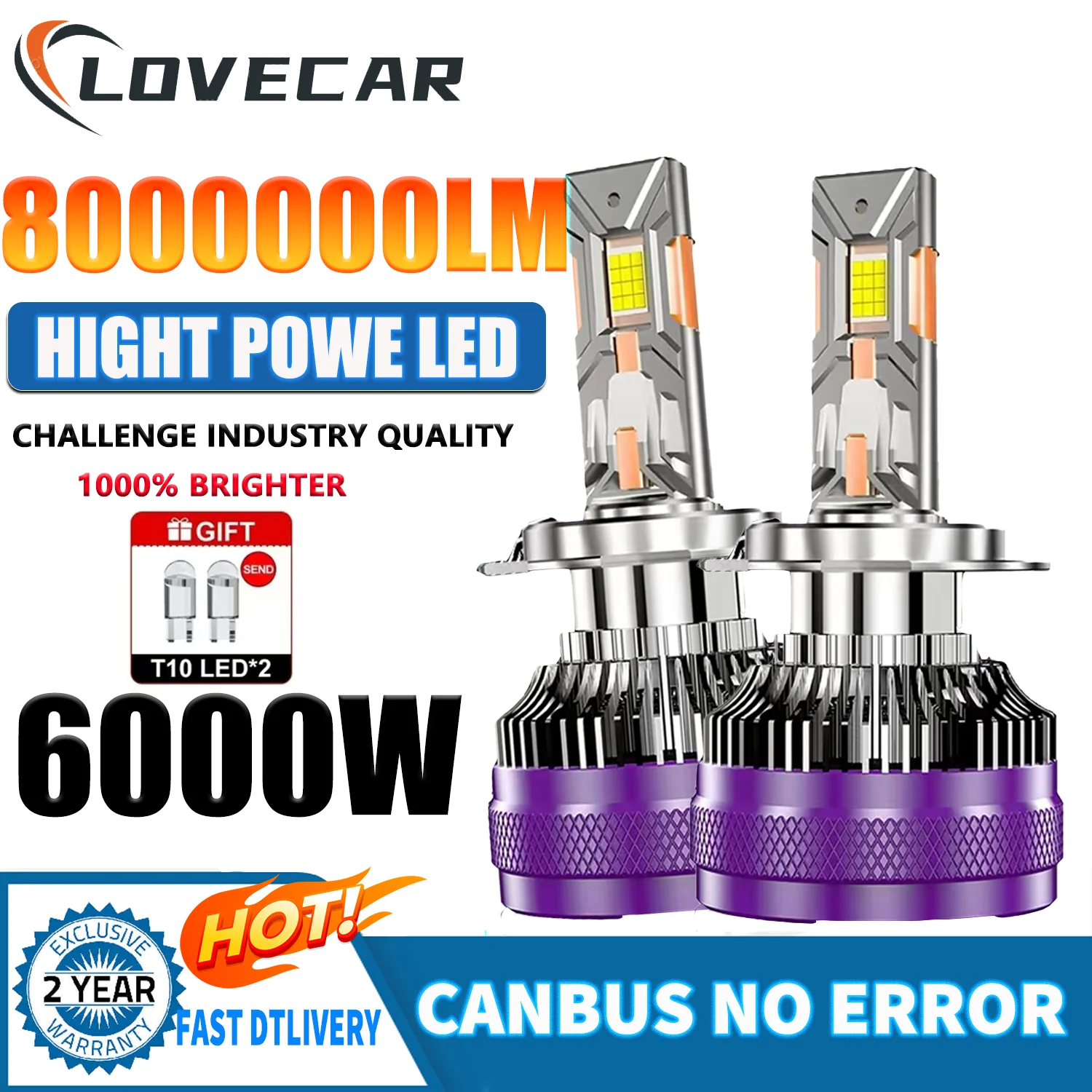 

LOVECAR 8000000LM H4 High Power for Projector Headlight Canbus 6500K Led Super HB4 H11 H4 H1 9012 HB3 9005 9006 H8 Auto Headlamp
