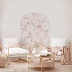 Art Cartoon Light Pink Arch Daisy Wallpaper Self Adhesive Wall Sticker Nursery Kids Room Living Room Decorative Removable Decor