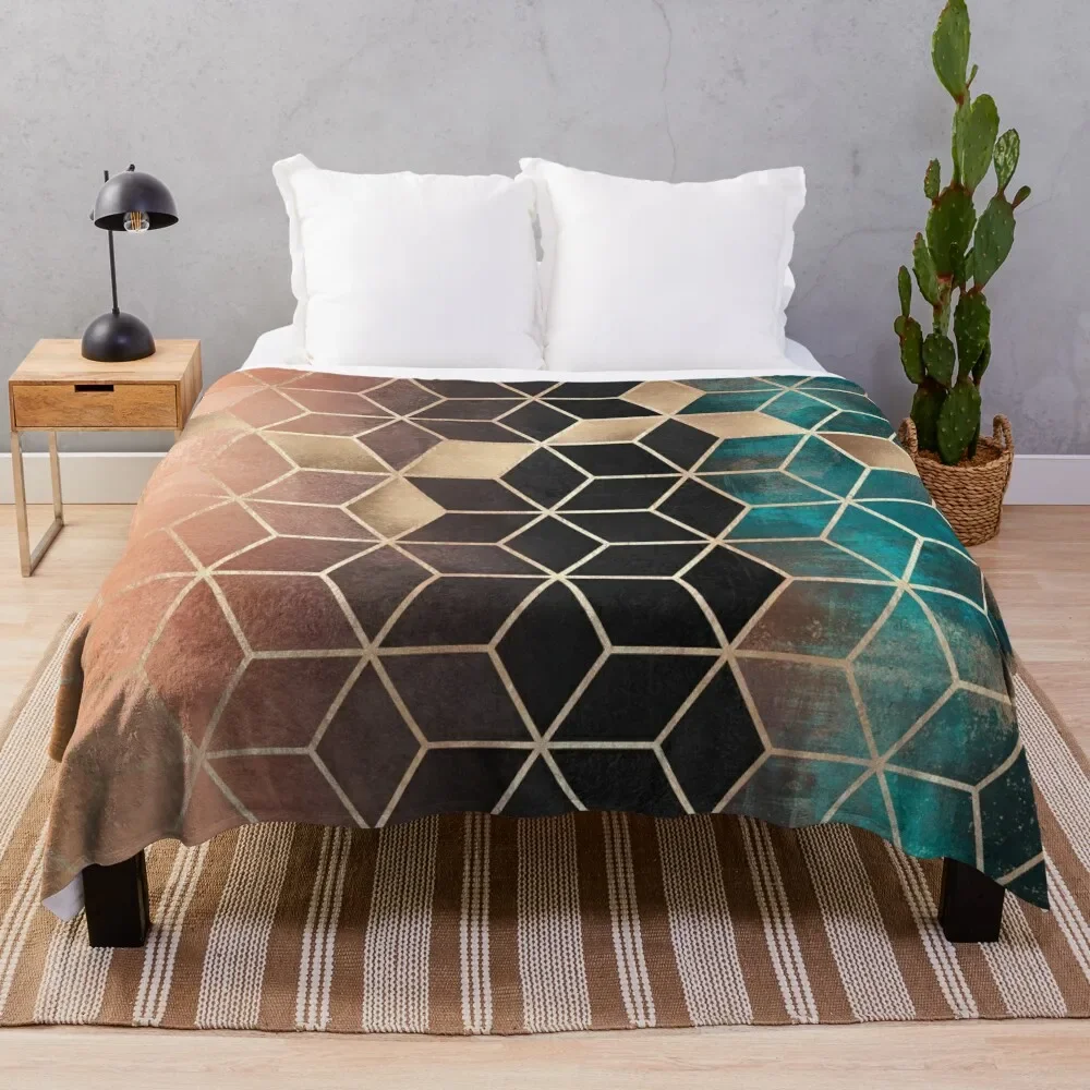

Ombre Dream Cubes Throw Blanket Decorative Sofa Flannel Fabric Blankets