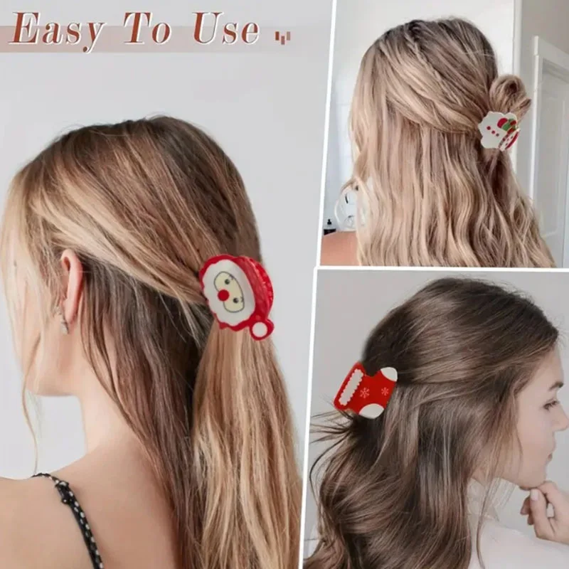 Christmas Hair Clip Claw Acrylic Clip Shark Snowman Gingerbread Man Sled Crab Hair Clip Party Hair Accessories for Woman Gifts