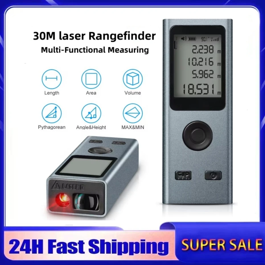 30M Laser Rangefinder Digital Tape Measure Laser Ruler USB Charge Aluminum Alloy Fuselage Measuring ﻿ ﻿