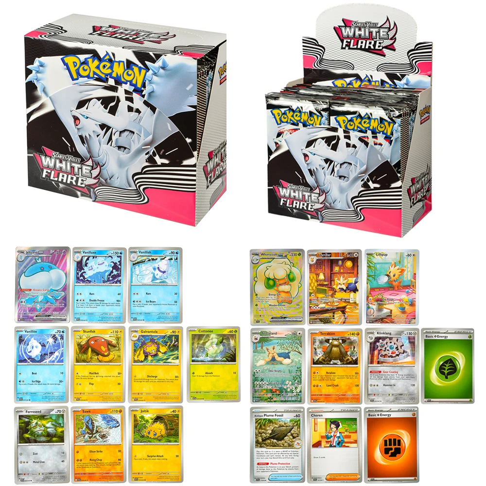 360 cartes Pokémon TCG anglaises : White Flare Prismatic Evolutions Mega Evolution PE Box Pokémon, boîte de 36 paquets de cartes à collectionner