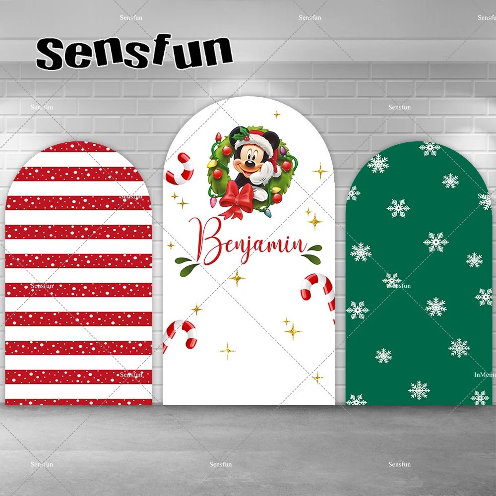 Cartoon Mickey Chiristmas Day Arch Backdrop Cover Red Green Xmas Tree Snowflake Chiara Wall Backgrounds Customized