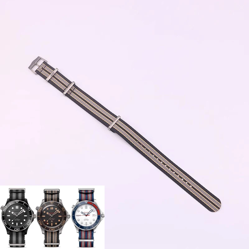 XIANERSHANG Luxury 20MM Canvas Watch band O-MEGA SEAMASTER 007 Original Style Strap Titanium Pin Buckle Bands Watch Accessories