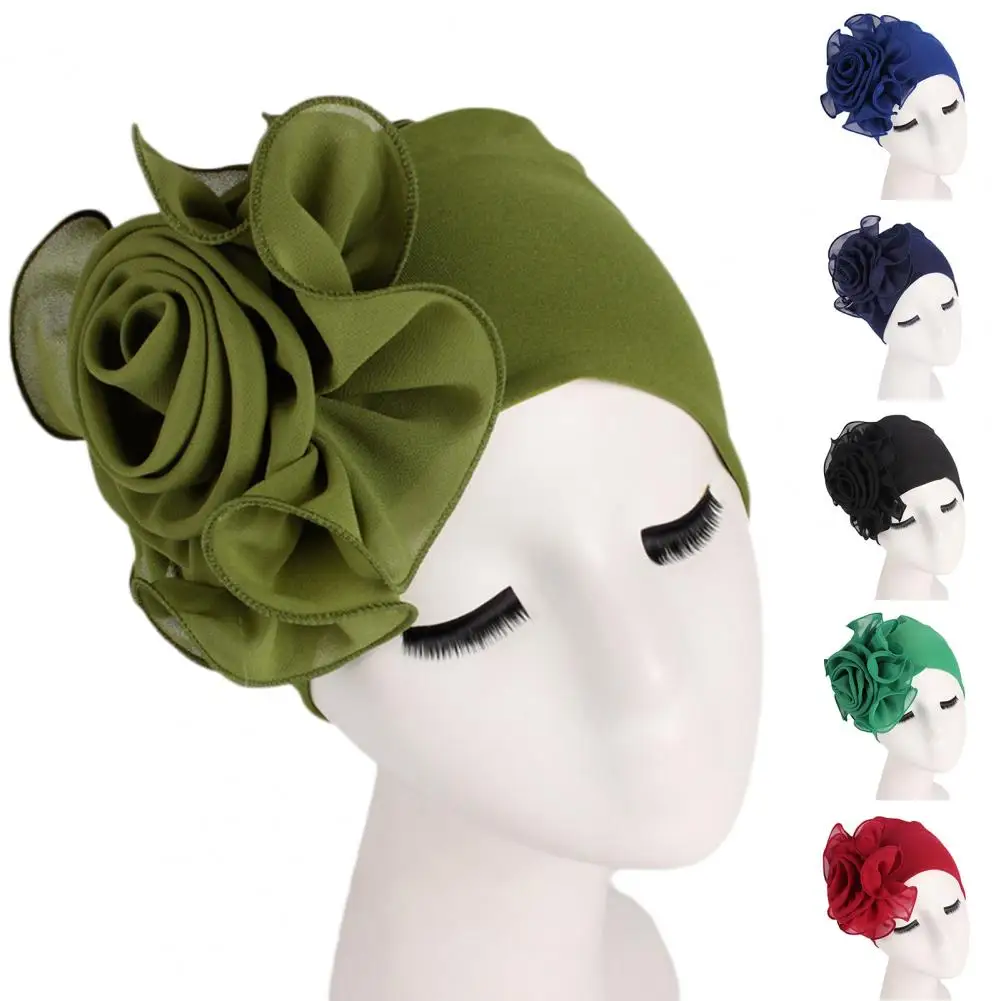 Turban Cap Solid Color Large Flower Beanie Headwrap Autumn Winter Brimless Pure Color Scarf Hat For Spa Женская Шляпа 여성용 모자