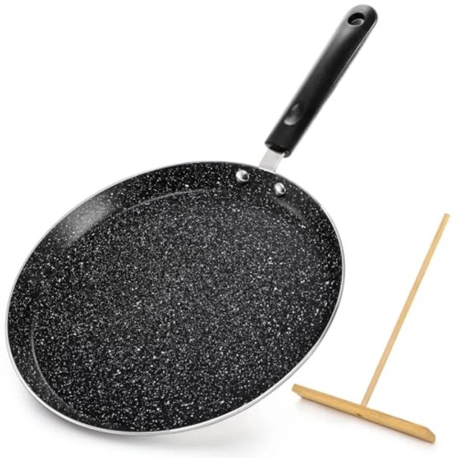 

10 Inch Nonstick Crepe Pan with Spreader Flat Skillet Tortilla Pan with Granite Coating Round Griddle Pancake Pan with StayCool