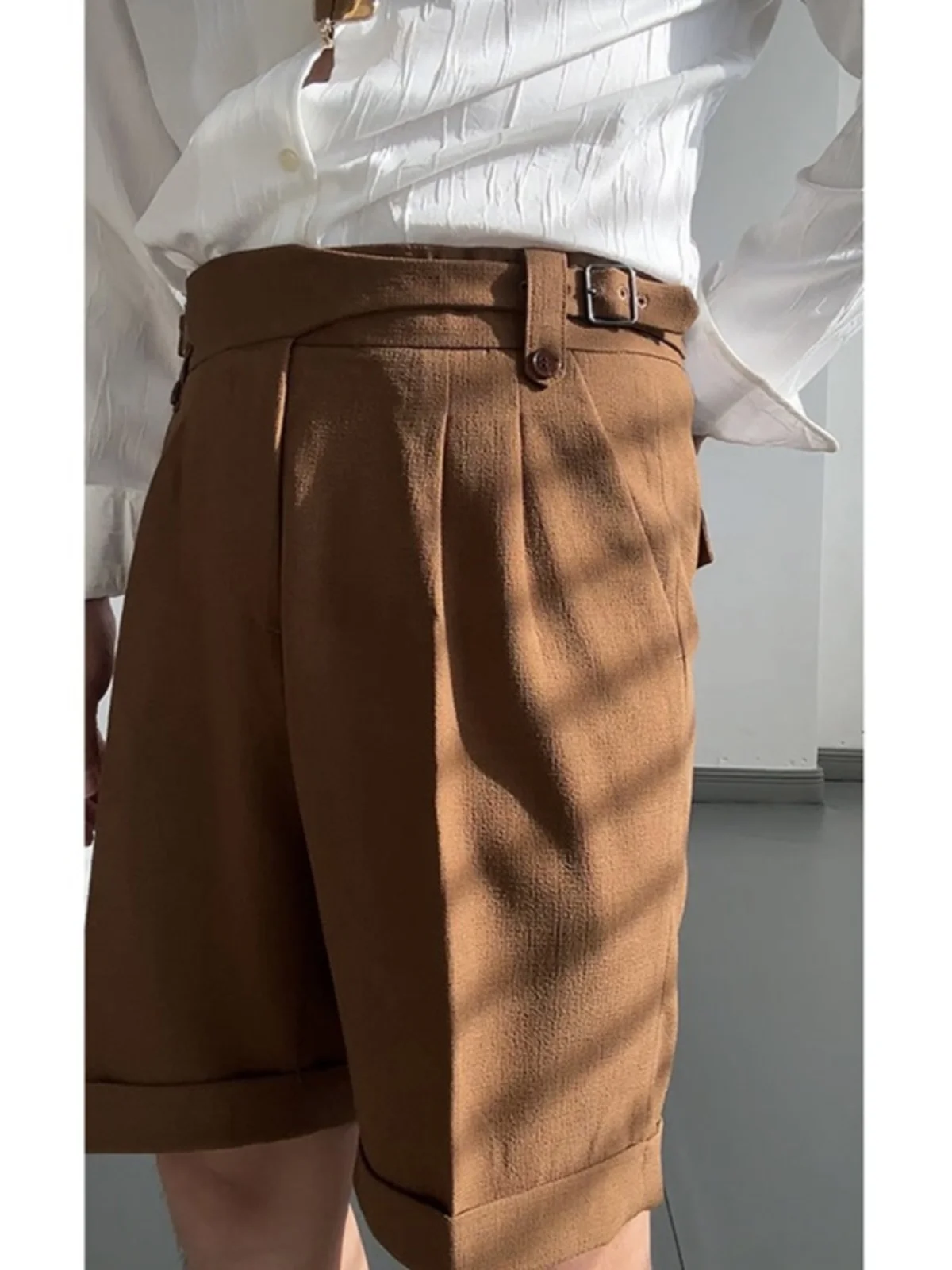 

Naples Retro Brown Texture orts Breathable Casual Pants Youthful Vitali Sle Five-Quarter Length Men's Summer Wear