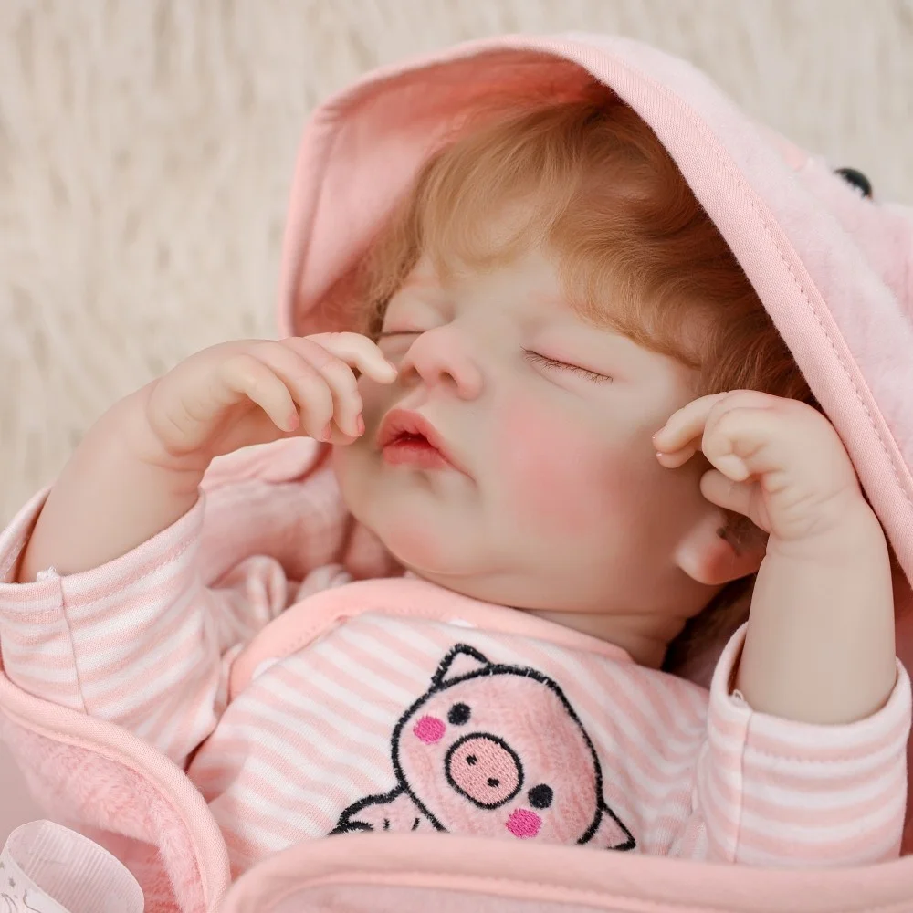 

Cloveray 22 inch Realistic Reborn Baby Doll Pig Blanket Vinyl Doll High-quality Handmade Toy Clothes Can Taken Off Kid Gift