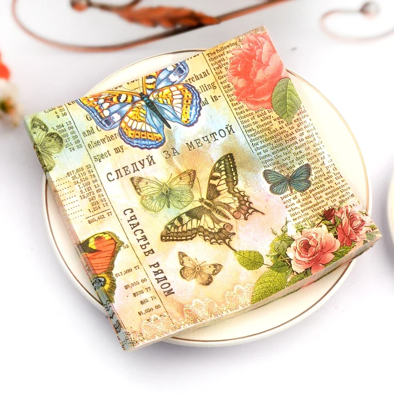 

20pcs/Pac 33cm 2Ply Colourful Butterfly Printing Napkins Banquet Paper Facial Tissue Mouth Cloth Paper Placemat Cup Flower Paper