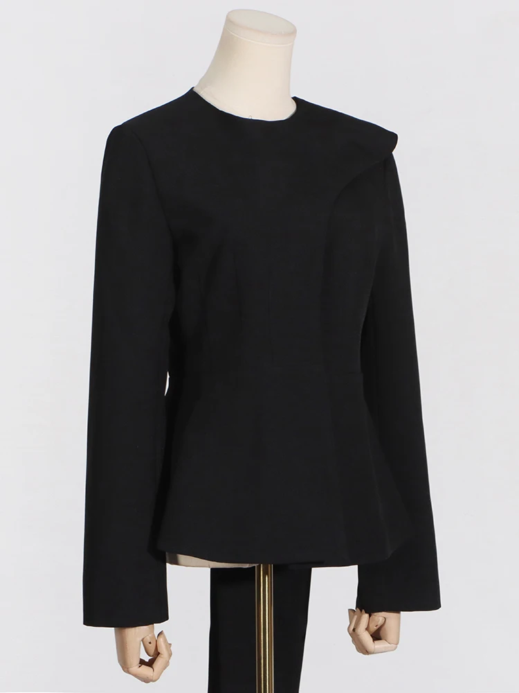 CHICEVER Asymmetrical Shawl Elegant Coat For Women O Neck Long Sleeve Temperament Solid Slimming Blazer Female Autumn Clothing