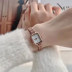 1Pc New Arrival Minimalist Square Brick-Face Steel Band Women's Watch, Gold Color Quartz Watch, Retro Luxury Style