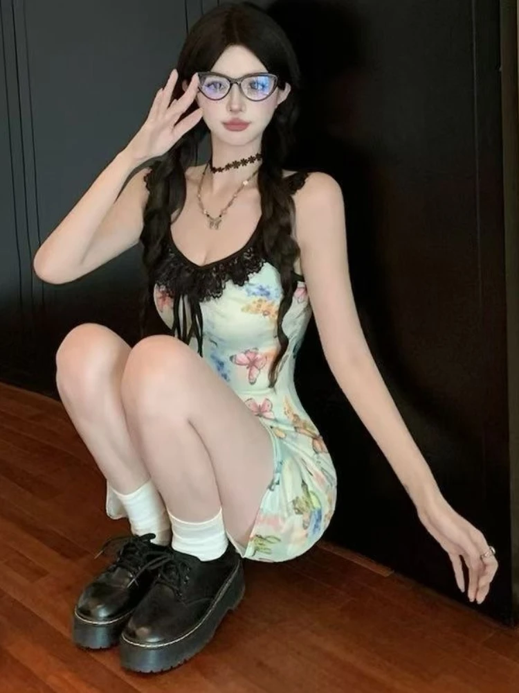 2025 Pure Desire Farfalla Lace Trim Senza maniche Cinghie Abito Sexy Hot Girl Dolce piccante Vita aderente Estate Chic Abito slim fit