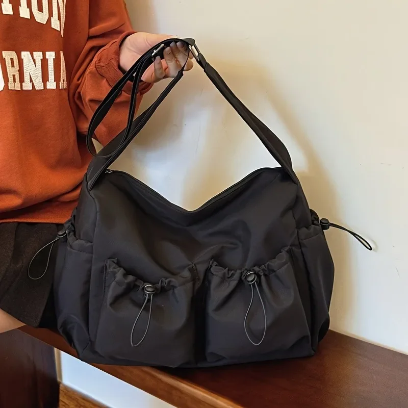 

Unisex Solid Color College Style Retro Versatile Casual Canvas Bag, Fashion Large Capacity Crossbody Bag, Suitable for Commuting