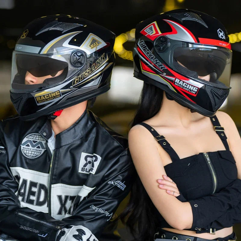 Free Size Elektroauto Voll gesicht Motor cross Helm mit Doppel linse Weitsicht Motorrad Helme für Männer und Frauen mit einem Schal