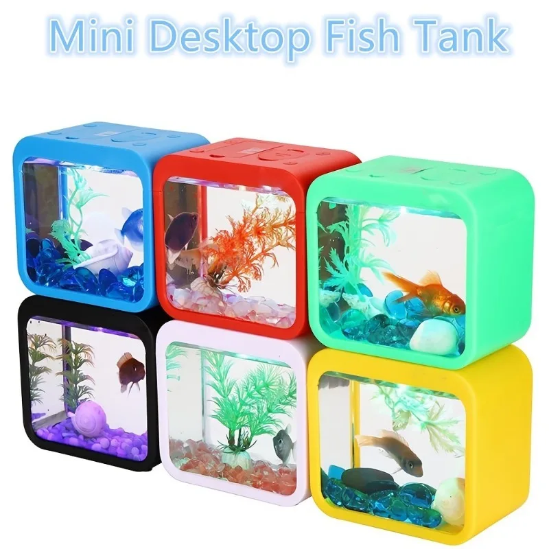 Desktop Transparent Fish Tank Acrylic Material Mini Small Fish Tank LED Atmosphere Light Building Block Fish Tank