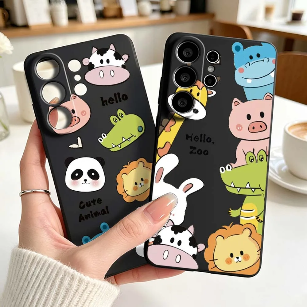 Cute Cartoon Animal Patterns Phone Case For Samsung Galaxy S26 S25 S24 S23 S22 S21 S20 Pro Ultra Plus FE Black Silicone Cover