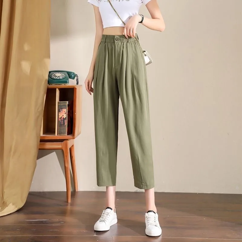 Plones Casus Blancos Finos de Verano Estilo Informal para Mujer, Cintura Alta, Fibra de Poliéster, Estilo Harlan, Disi...